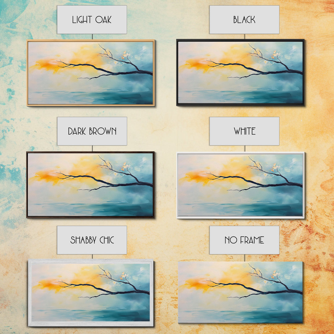 Cherry blossom painting, coastal decor, framed canvas print, minimalist art, abstract landscape, extra wide art, horizontal wall art