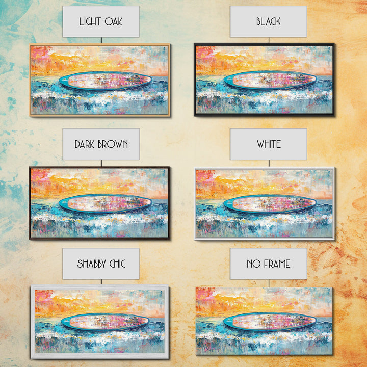 Coastal wall art, surf wall art, framed canvas print, extra wide art, nautical decor, vibrant painting, panoramic art, tropical art