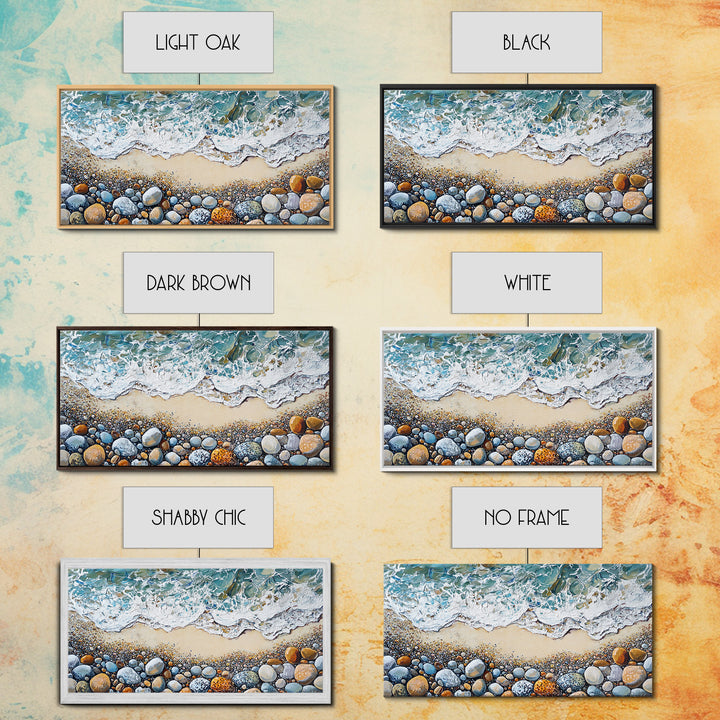 Coastal decor, beach painting, framed canvas print, extra wide art, ocean waves, seascape painting, rustic wall art, nautical wall art