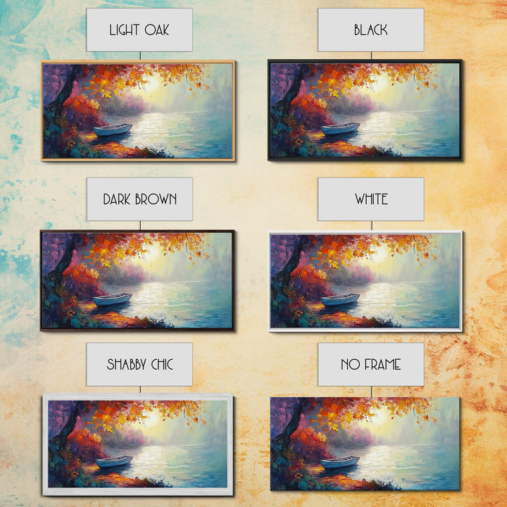 Autumn Lake Scene, landscape painting, fall wall art, framed canvas print, rustic decor, above sofa art, moody art, extra wide art