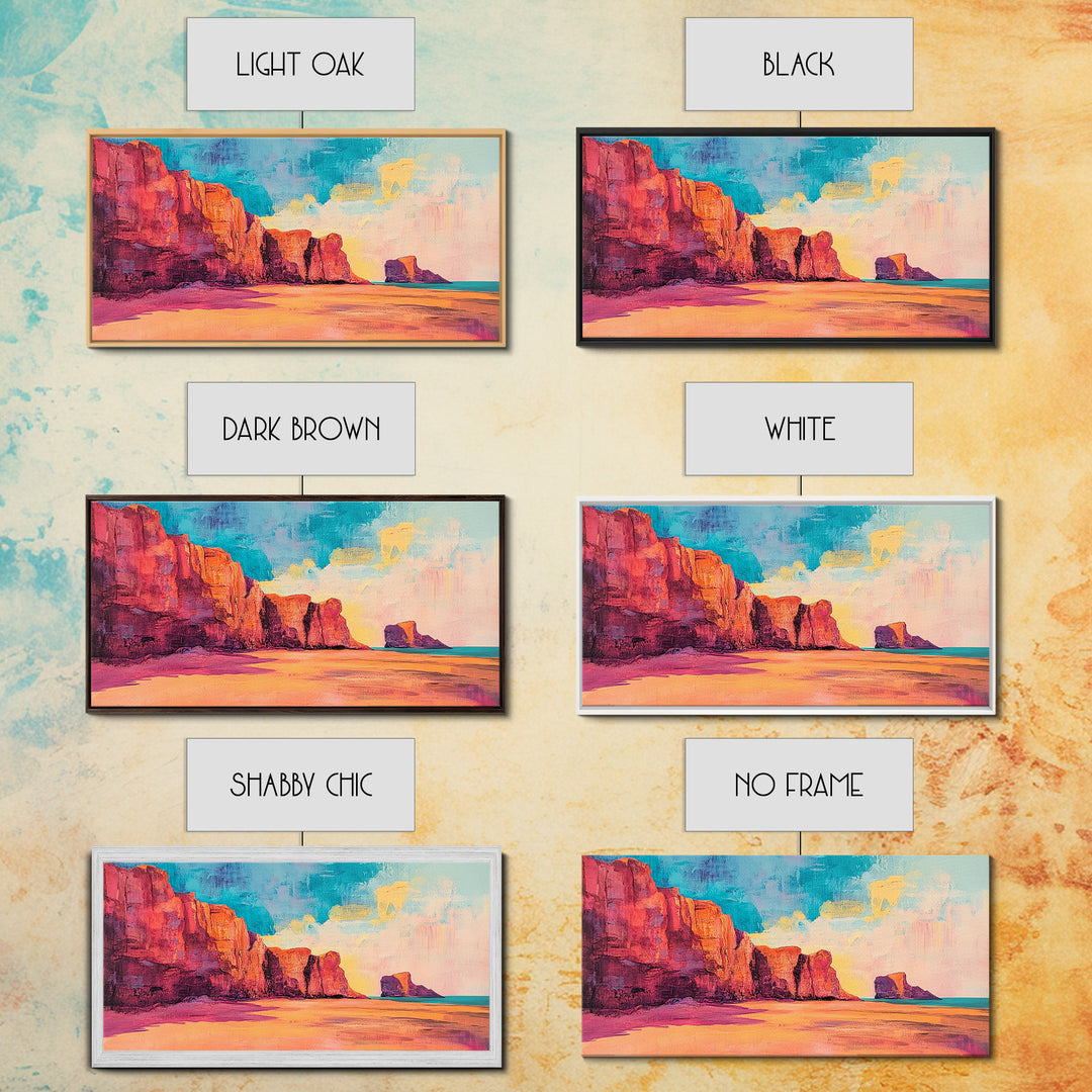 Desert Cliffs, Coastal Decor, Sunset Painting, Landscape Art, Panoramic Painting, Coastal Landscape Art, Canvas Print, Rustic Decor