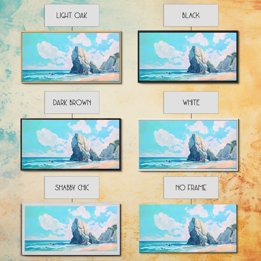 Coastal Rock Formations, beach painting, framed canvas print, coastal wall art, nautical decor, seascape painting, extra wide art