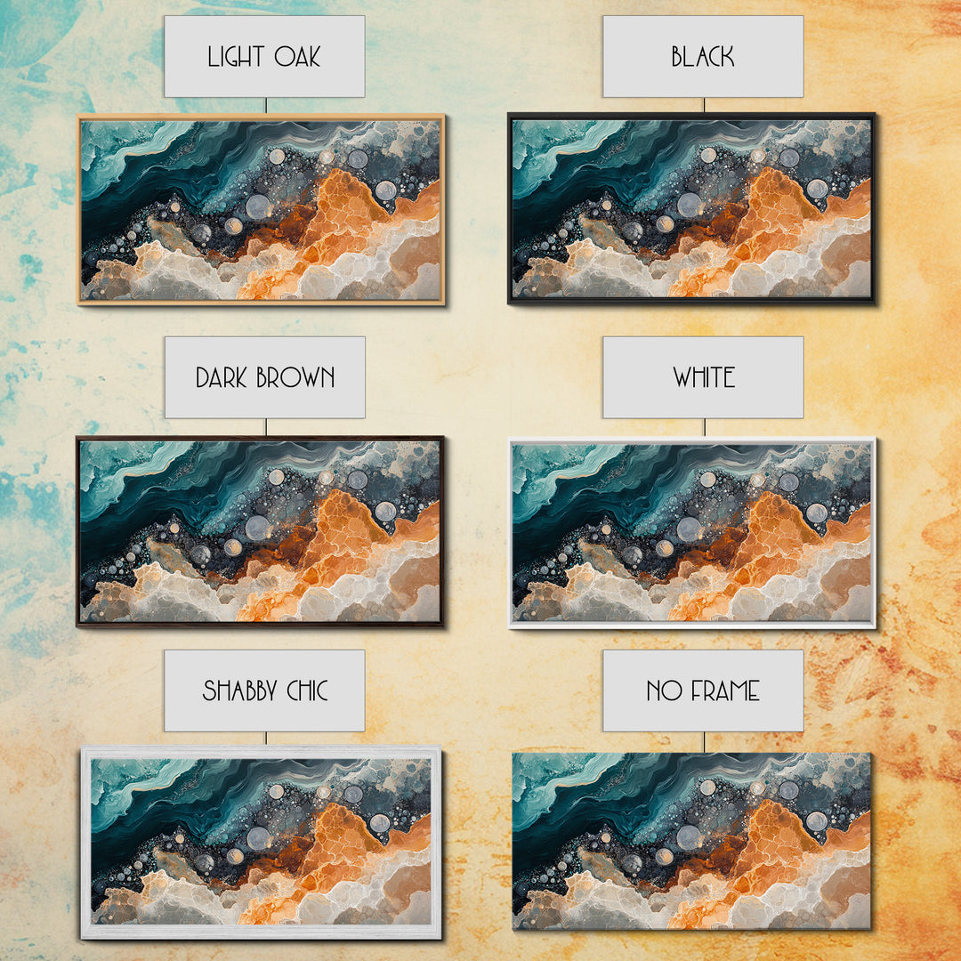 Abstract Coastal Geology, framed canvas print, extra wide art, mosaic wall art, ocean decor, oyster painting, coastal decor