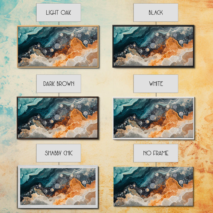 Abstract Coastal Geology, framed canvas print, extra wide art, mosaic wall art, ocean decor, oyster painting, coastal decor