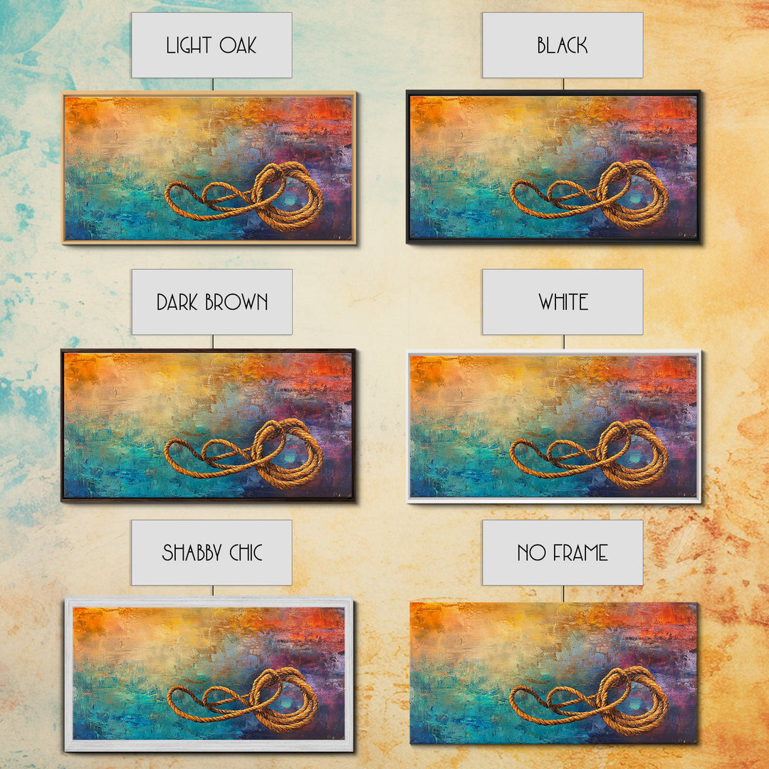 Abstract Rope, warm tones, infinity knot, rustic decor, textured art, extra wide art, Framed Canvas Print, nautical painting