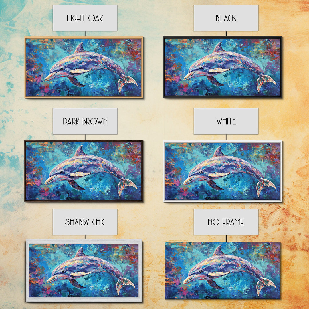 Dolphin Painting, blue and green wall art, coastal decor, nautical painting, framed canvas print, whimsical art, ocean wall art