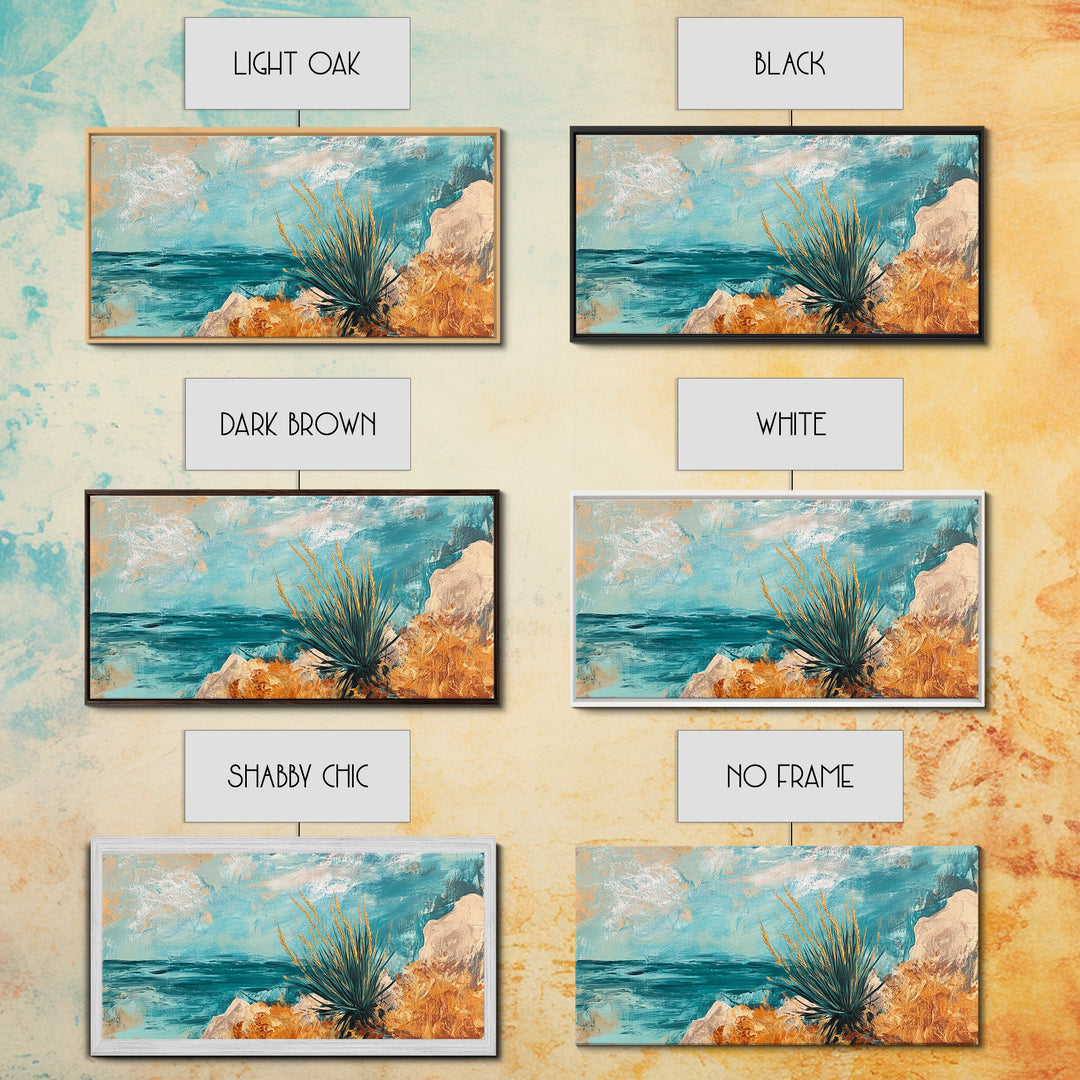 Coastal Desert Painting, agave painting, southwest wall art, Joshua tree art, coastal landscape art, Framed Canvas Print