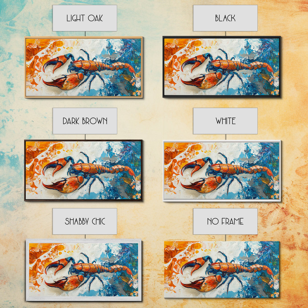 Crayfish Painting, Coastal Decor, Nautical Wall Art, Rustic Art, Framed Canvas Print, Marine Life Artwork, Ocean Inspired Art