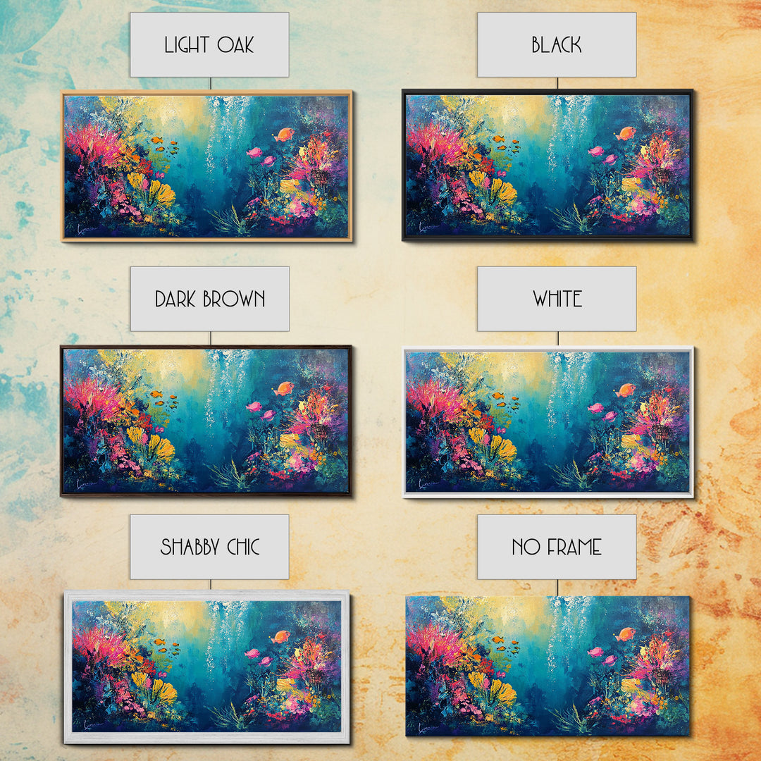 Coral Reef Painting, Coastal Decor, Ocean Wall Art, Nautical Painting, Framed Canvas Print, Underwater Artwork, Marine Life Art