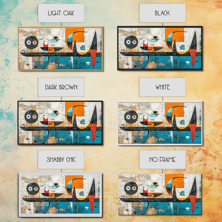 Abstract Geometric Art, mid-century modern art, sacred geometry wall art, framed canvas print, blue and green wall art, mosaic art