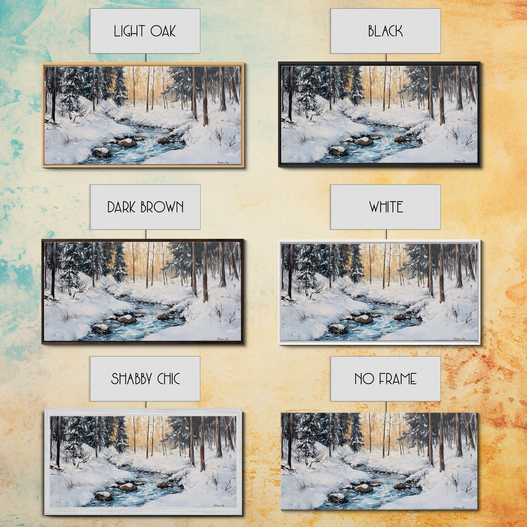 Birch Tree Painting, Snowy River Art, Winter Landscape, Framed Canvas Print, Farmhouse Art, Wabi Sabi Art, Tall Narrow Art