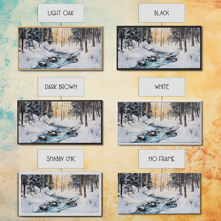 Birch Tree Painting, Snowy River Art, Winter Landscape, Framed Canvas Print, Farmhouse Art, Wabi Sabi Art, Tall Narrow Art