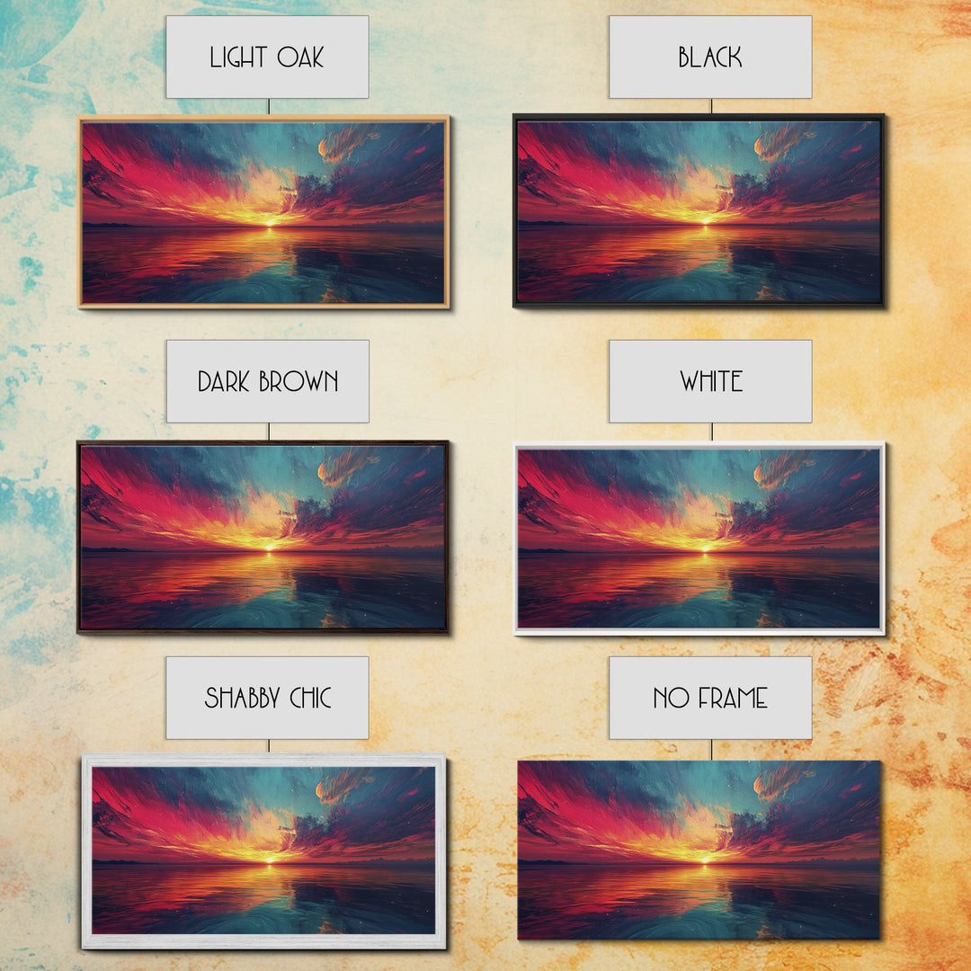 Cosmic Sunset, Dark Romance, Lofi Art, Moody Wall Art, Extra Wide Art, Above Couch Art, Framed Canvas Print, Bedroom Decor