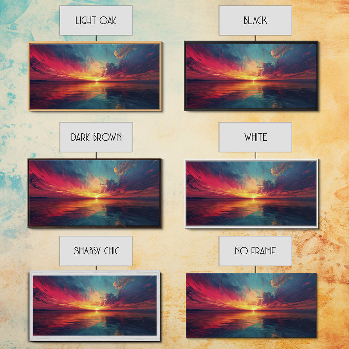 Cosmic Sunset, Dark Romance, Lofi Art, Moody Wall Art, Extra Wide Art, Above Couch Art, Framed Canvas Print, Bedroom Decor