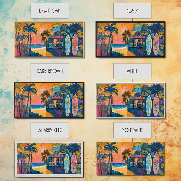 Beach Bar, palm tree painting, surf wall art, coastal decor, nautical wall art, tropical art, above couch art, Canvas Print