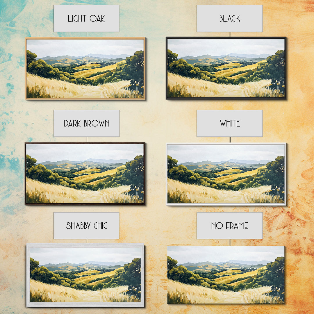 Rolling hills, countryside landscape, panoramic art, framed canvas print, rustic wall art, farmhouse art, sage green wall art