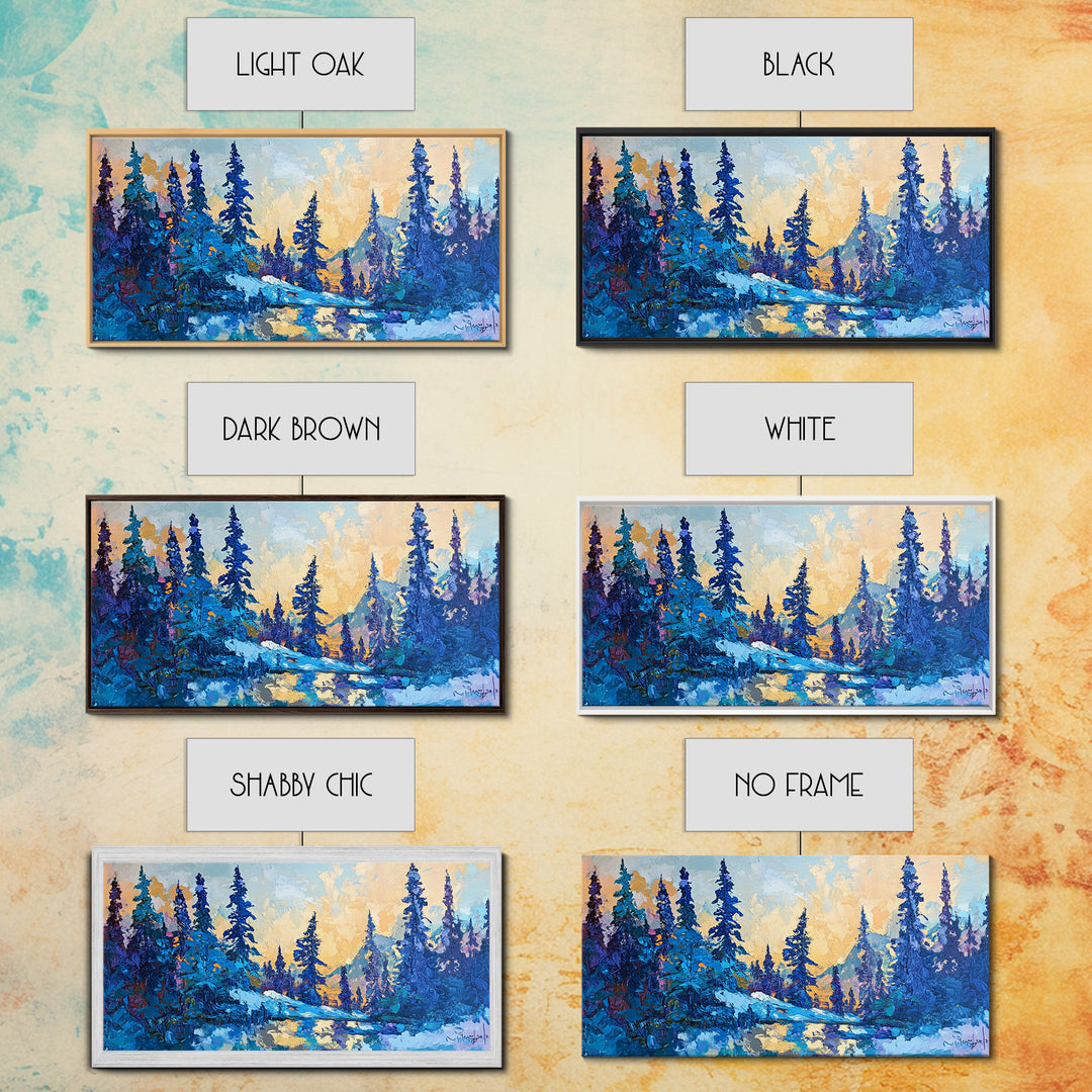 Pine trees, winter landscape, moody forest, framed canvas print, pine tree art, smoky mountain art, rustic wall art