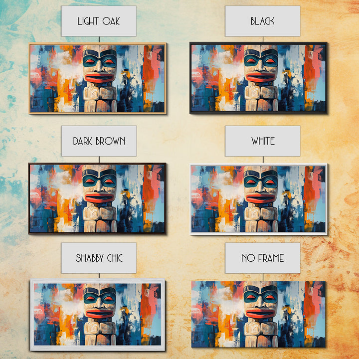 Abstract Totem Pole, chicano art, geometric wall art, African art, rustic art, moody art, gift idea him, Canvas Print