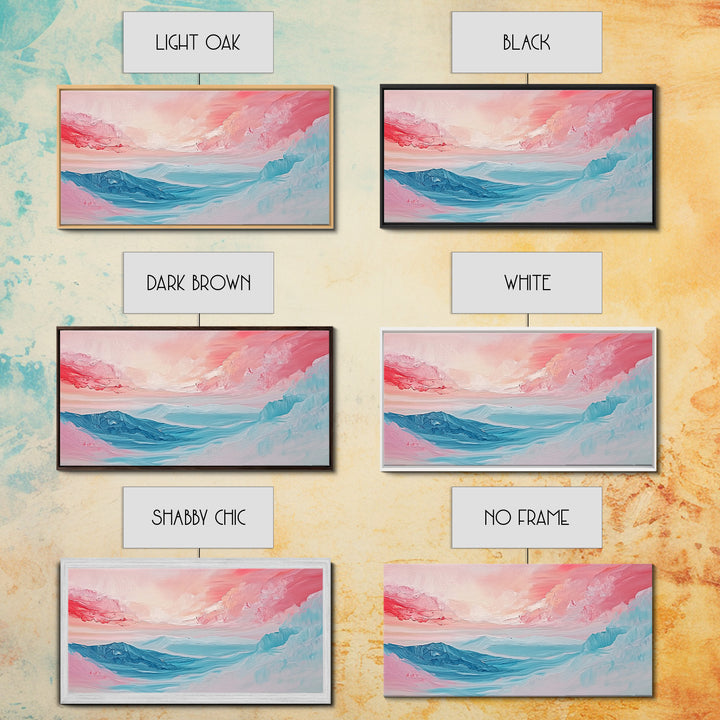 Abstract, pink blue, dreamy sky, Canvas Print, pink abstract art, landscape painting, soft color art, horizontal wall art