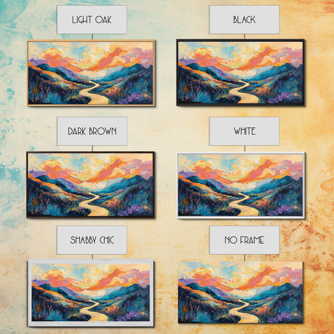 Abstract Landscape, Vibrant Sunset, Mountain Painting, Canvas Print, Extra Wide Art, Panoramic Art, Bedroom Art, Above Sofa Art