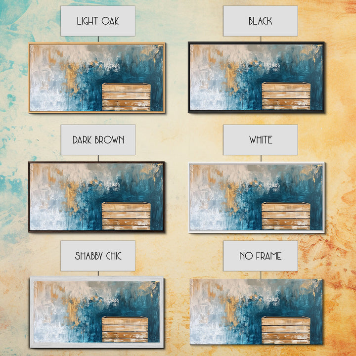 Abstract Rustic Art, Blue Gold Textured, Canvas Print, Wabi Sabi Art, Minimalist Art, Therapy Art, Extra Wide Art, Modern Decor