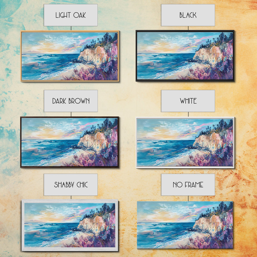 Coastal Cliffs, Sunset Ocean View, Seascape Wall Art, Coastal Landscape Art, Nautical Decor, Framed Canvas Print, Extra Wide Art