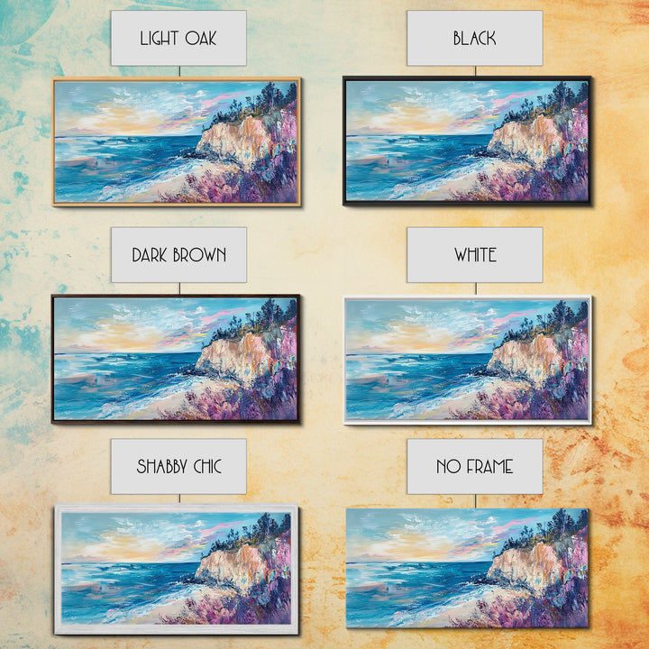 Coastal Cliffs, Sunset Ocean View, Seascape Wall Art, Coastal Landscape Art, Nautical Decor, Framed Canvas Print, Extra Wide Art