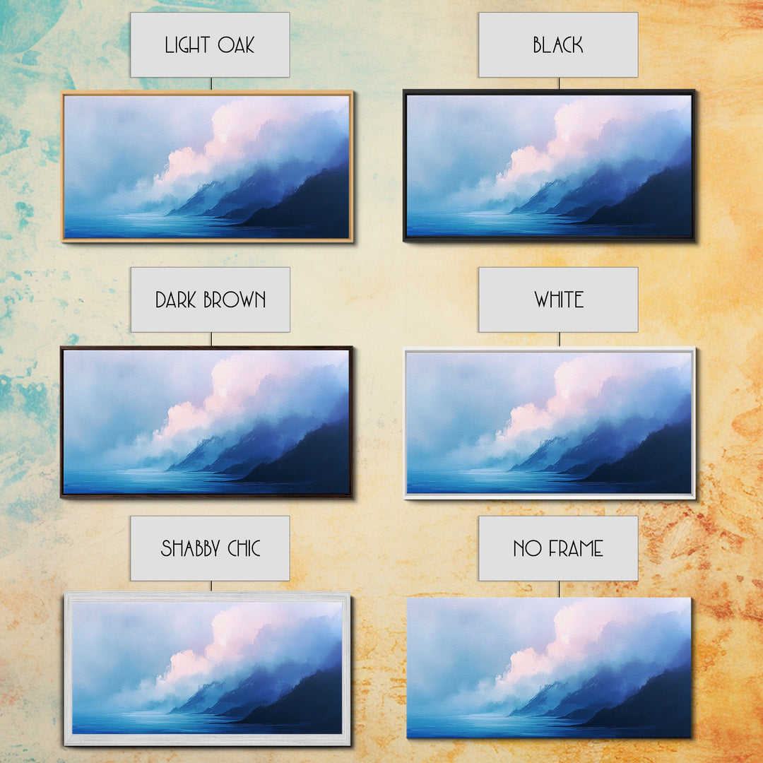 Blue Mountain Mist, Moody Landscape, Coastal Landscape Art, Minimalist Art, Extra Wide Art, Framed Canvas Print, Living Room Art