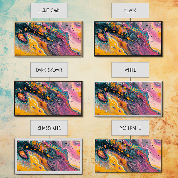 Abstract Galaxy, blotter art, cosmic painting, psychedelic art, vibrant colors, wabi sabi art, contemporary art, Framed Canvas Print