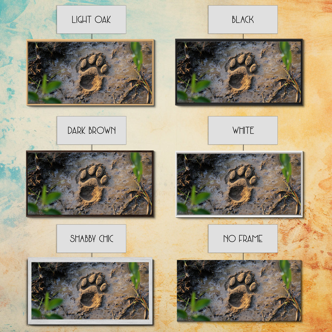 Animal Paw Print, rustic decor, moody art, nature painting, wildlife art, earthy tones, textured wall art, Framed Canvas Print