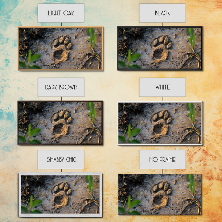 Animal Paw Print, rustic decor, moody art, nature painting, wildlife art, earthy tones, textured wall art, Framed Canvas Print