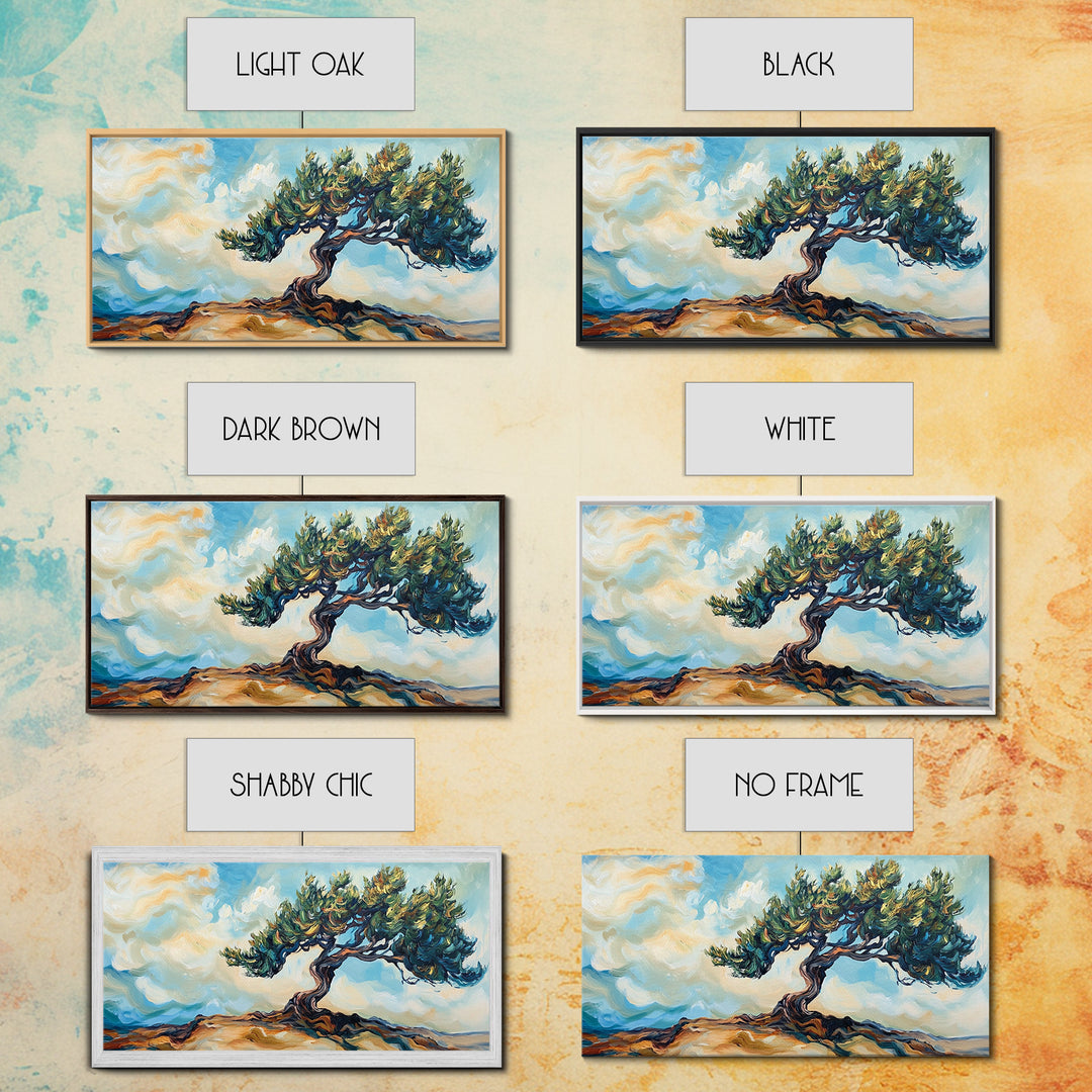 Oak Tree Art, Landscape Painting, Windy Tree Art, Wabi Sabi Art, Rustic Wall Art, Nature Wall Art, Living Room Art, Framed Canvas Print