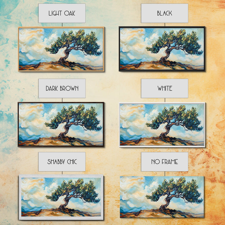 Oak Tree Art, Landscape Painting, Windy Tree Art, Wabi Sabi Art, Rustic Wall Art, Nature Wall Art, Living Room Art, Framed Canvas Print