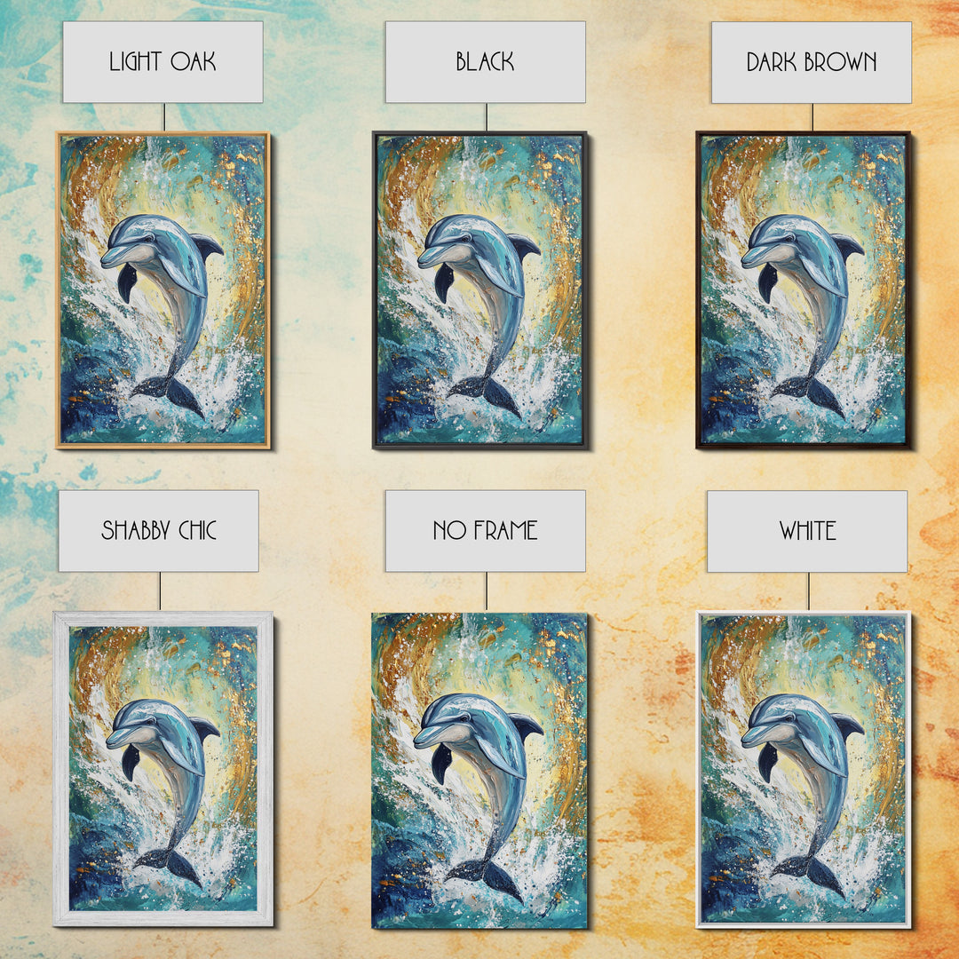 Dolphin, ocean painting, coastal wall art, nautical painting, framed canvas print, blue and green wall art, sea life decor