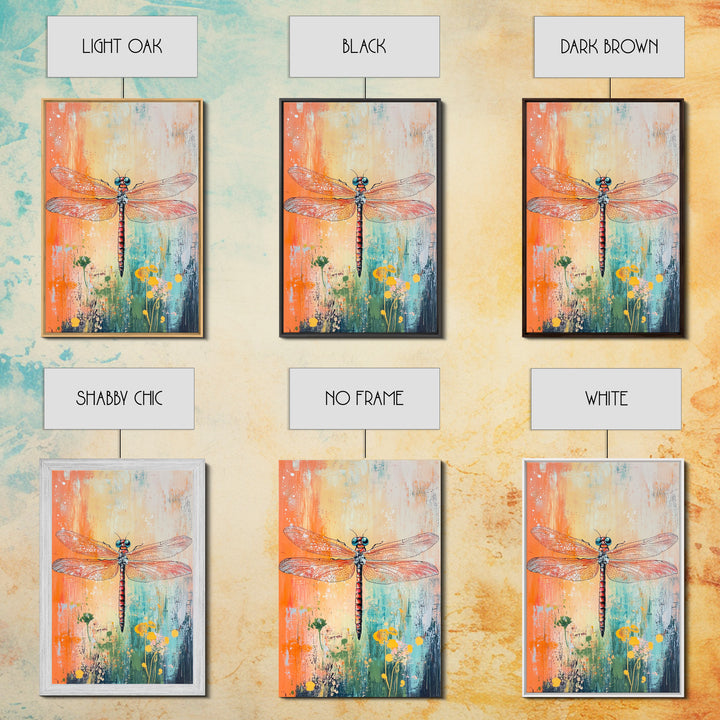 Dragonfly, botanical prints, whimsical art, light pink wall art, framed canvas print, nature art, boho decor, insect artwork