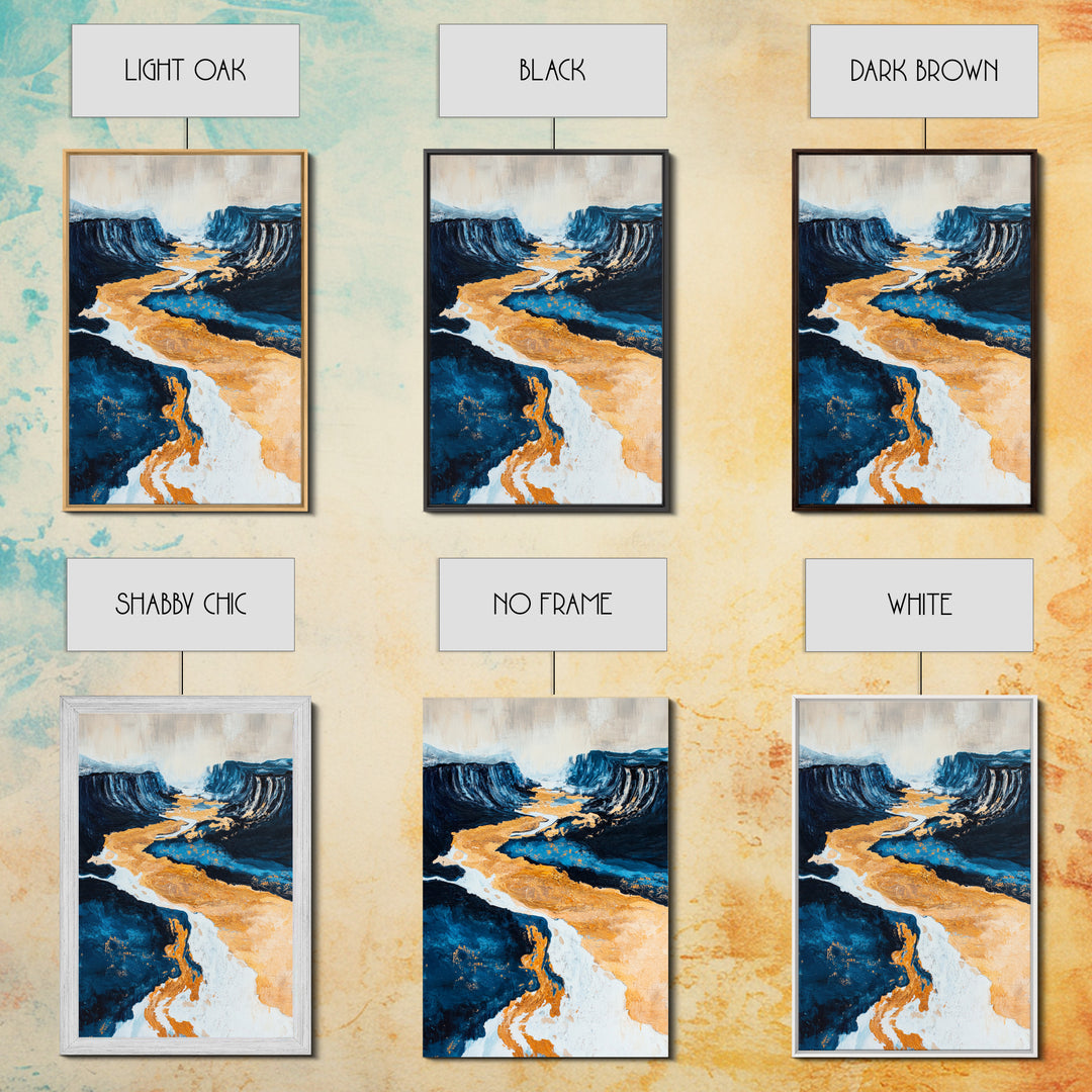 River, landscape painting, panoramic painting, wabi sabi art, framed canvas print, extra wide art, moody art, gold abstract art