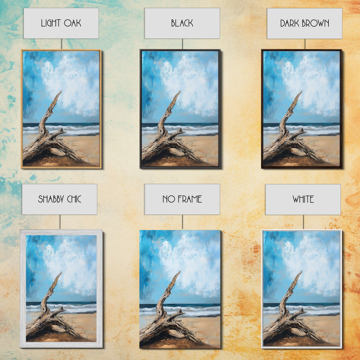 Driftwood, coastal landscape art, rustic decor, farmhouse art, framed canvas print, seascape painting, nautical decor, ocean art