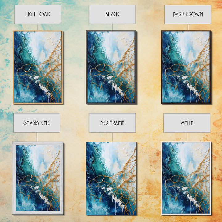 Abstract Ocean Painting, Coastal Wall Art, Blue and Gold Art, Nautical Decor, Contemporary Seascape, Canvas Print