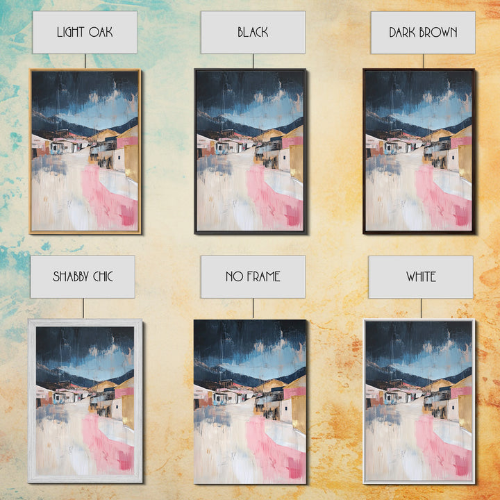 Desert Village, southwest wall art, moody art, warm tones, rustic decor, Joshua tree art, framed canvas print, abstract landscape