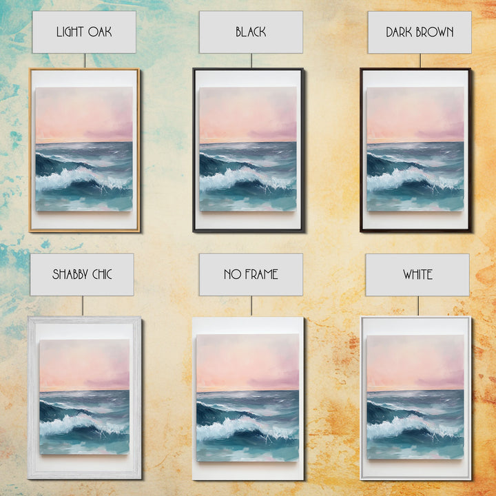 Ocean Sunset Waves, coastal decor, nautical painting, pink orange wall art, coastal landscape art, Canvas Print