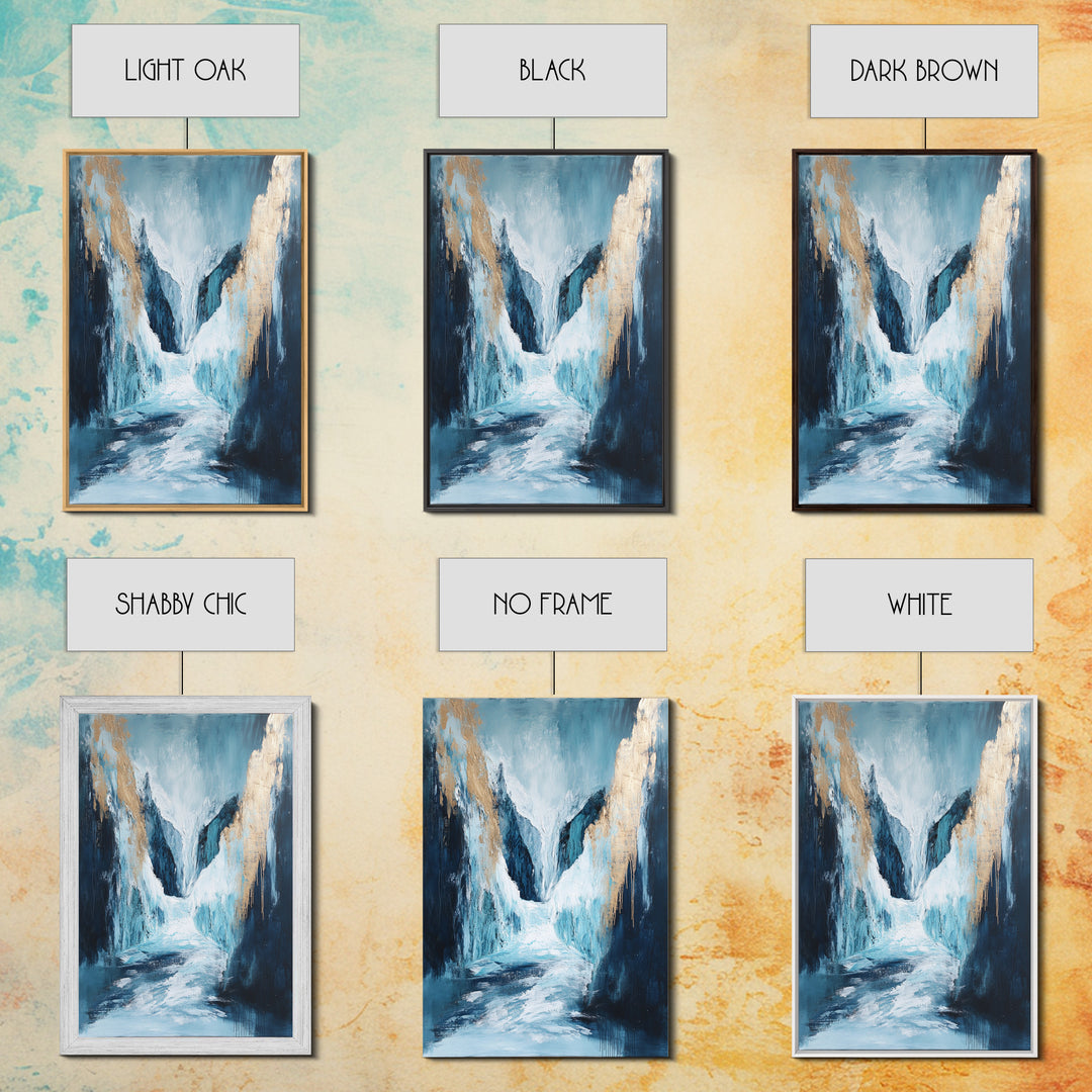 Abstract Glacier, wabi sabi art, zen wall art, blue and green wall art, minimalist art, Framed Canvas Print