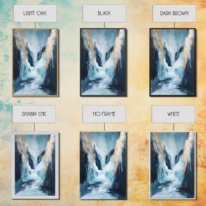 Abstract Glacier, wabi sabi art, zen wall art, blue and green wall art, minimalist art, Framed Canvas Print