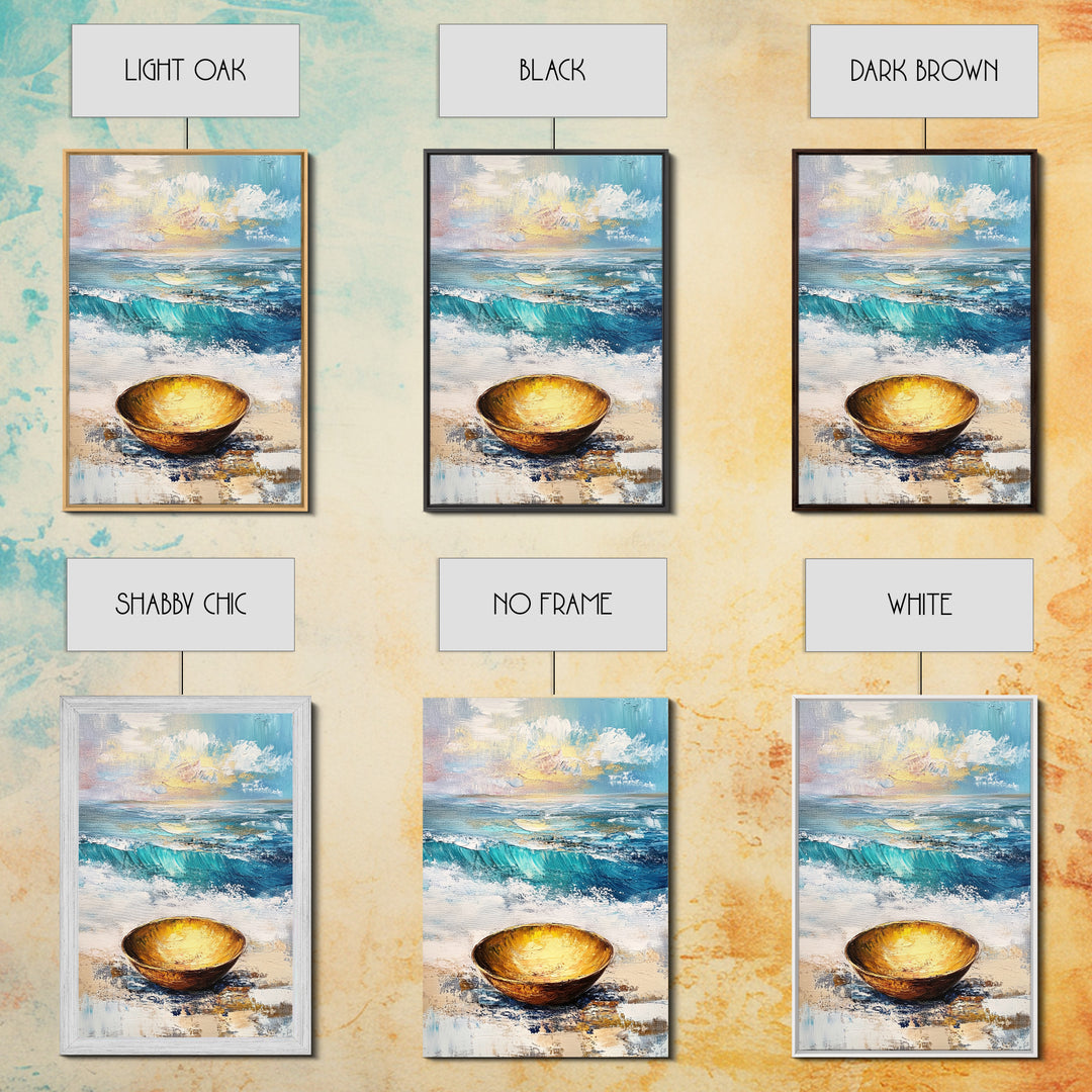 Ocean and Golden Bowl, coastal decor, nautical wall art, rustic wall art, abstract painting, seascape painting, Canvas Print