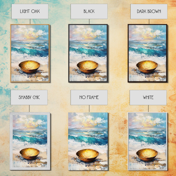 Ocean and Golden Bowl, coastal decor, nautical wall art, rustic wall art, abstract painting, seascape painting, Canvas Print
