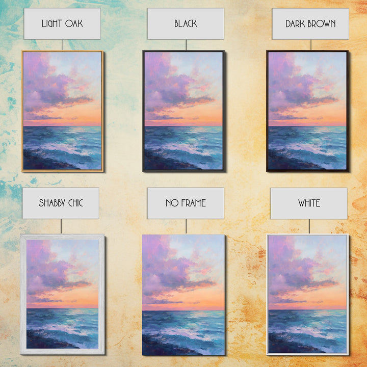 Ocean Sunset View, coastal landscape art, pink orange wall art, seascape painting, framed canvas print, bedroom art, nautical decor
