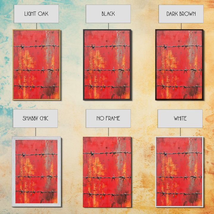 Barbed Wire, Chicano Art, Industrial Wall Art, Rustic Decor, Moody Art, Red Abstract Art, Framed Canvas Print, Gift Idea