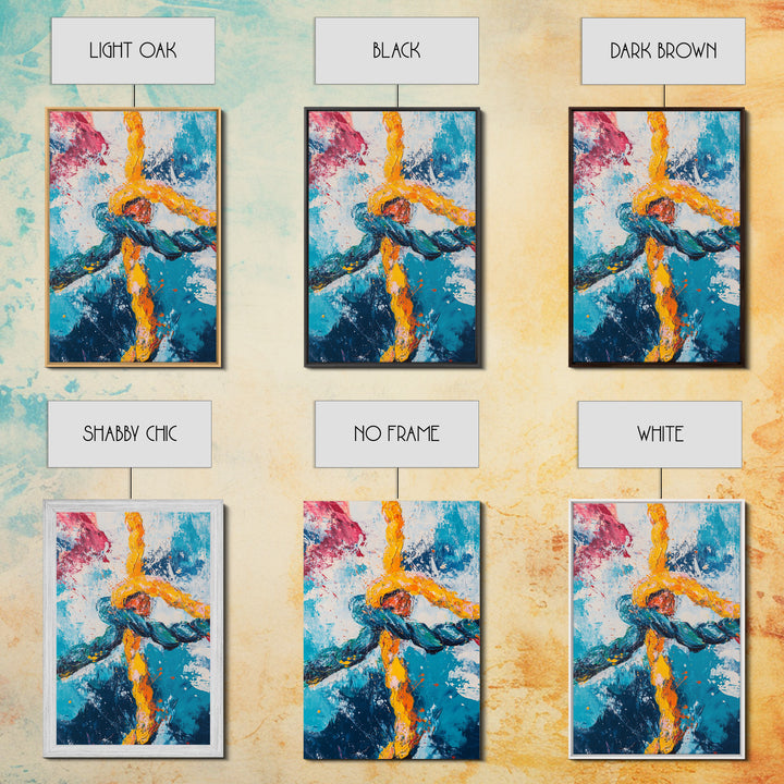 Rope, Knot, Abstract, Framed Canvas Print, nautical decor, coastal wall art, blue and green wall art, moody art, geometric wall art