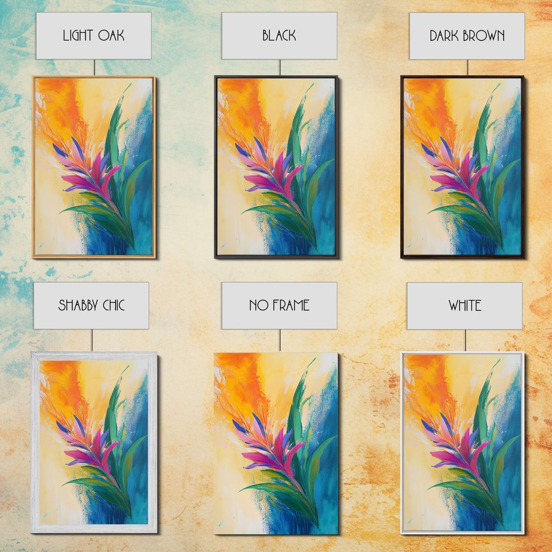 Bird of Paradise, Floral, Vibrant, Framed Canvas Print, botanical prints, tropical art, wildflower painting, boho art, pink orange wall art