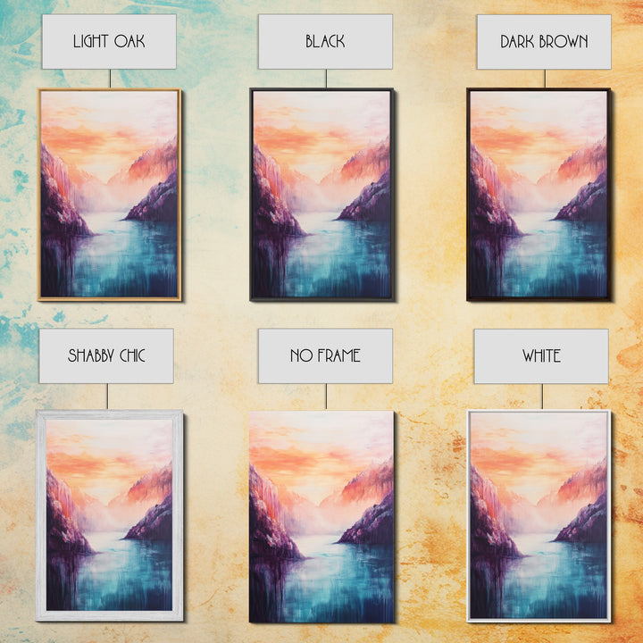 coastal decor, mountain painting, pink orange wall art, sunrise painting, landscape painting, Framed Canvas Print, abstract wall art