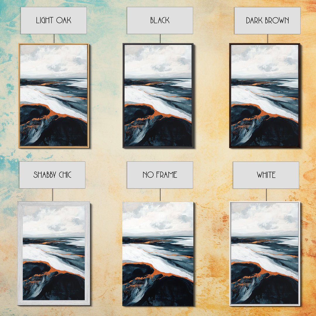 abstract seascape painting, blue and green wall art, modern coastal decor, wabi sabi art, Framed Canvas Print, extra wide art, moody art